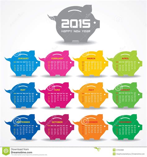 Calendar Of 2015 With Piggy Bank Concept Design Stock Vector
