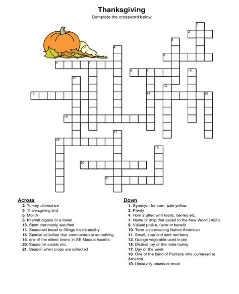 Thanksgiving Crossword Free Printable