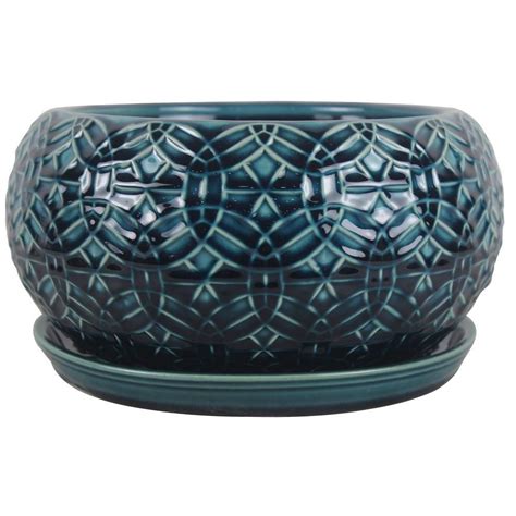 Trendspot 10 In Dia Blue Rivage Ceramic Bowl Planter Decorative Pots
