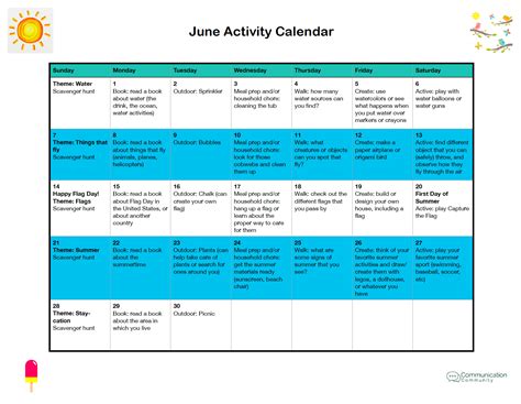 june calendar activities for speech and language free download