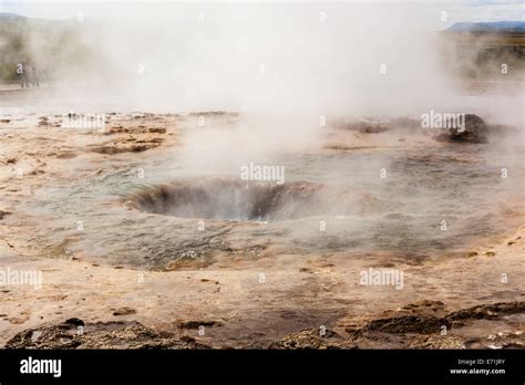 Strokkur Geyser Blow Hole After An Eruption Geysir Hot Springs Area