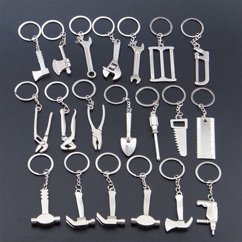20 Pcslot Mini Tool Keychain Wrench Metal Key Chain Spanner Hammer Saw