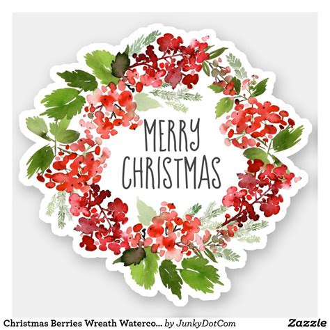 Christmas Berries Wreath Watercolor Illustration Sticker Christmas