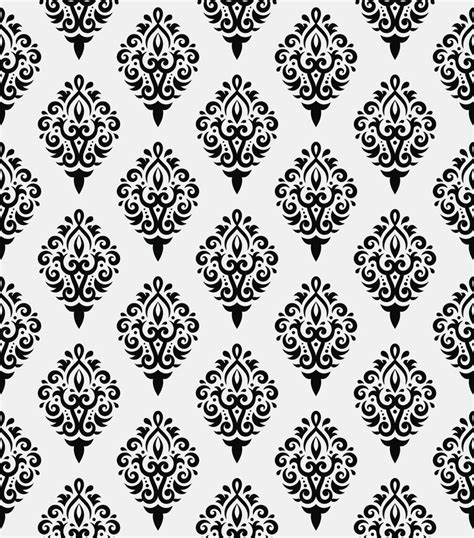 Damask Seamless Pattern Black And White Vector Floral Vintage Damask