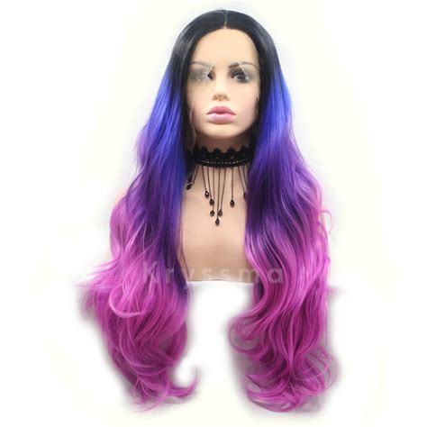 Blue To Purple Wavy Synthetic Lace Front Wigs Official Site‎