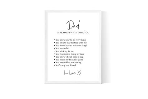 I Love My Dad Reasons Why I Love You Birthday T For Dad Etsy