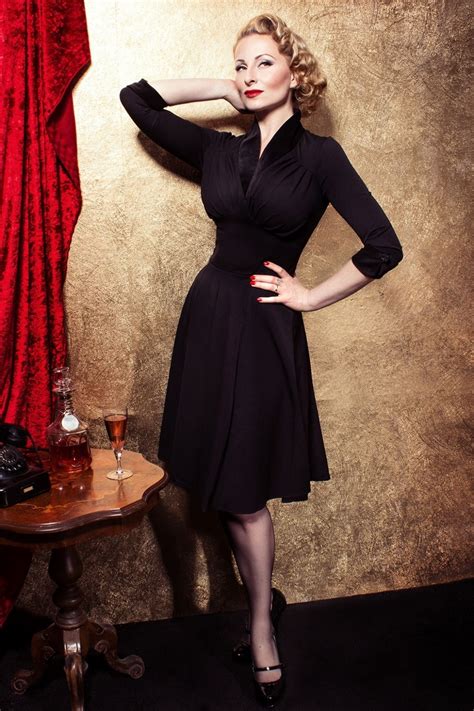 Miss Candyfloss 1950s Ellenor Black 34 Sleeve Swing Dress Velvet