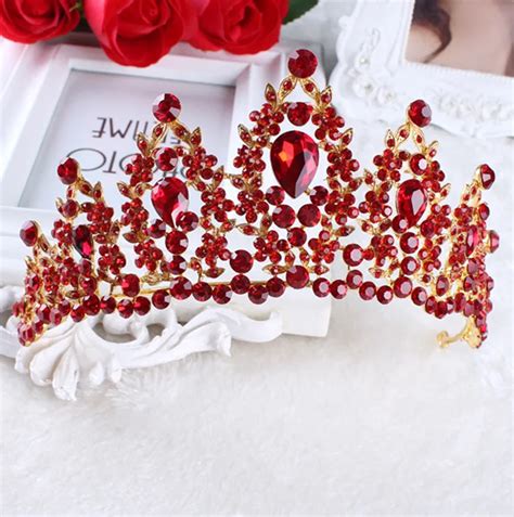 2017 Red White Pageant Wedding Crystal Tiaras And Crowns Bridal