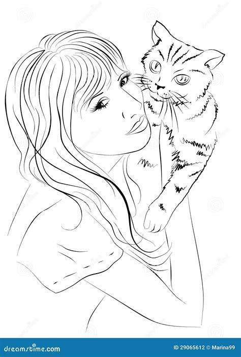 Girl Holding Her Kitty Stock Illustration Illustration Of Kitty 29065612