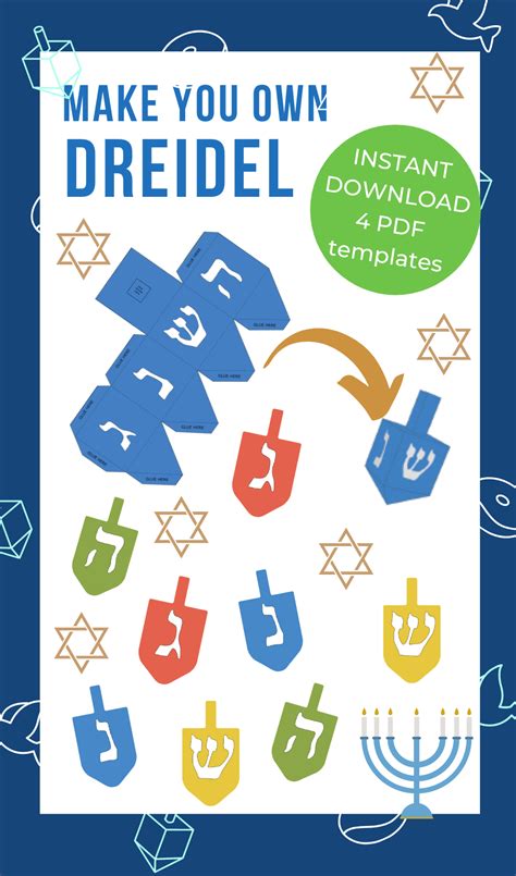 Dreidel Hanukkah Dreidel Template Hanukkah Printable Etsy Paper