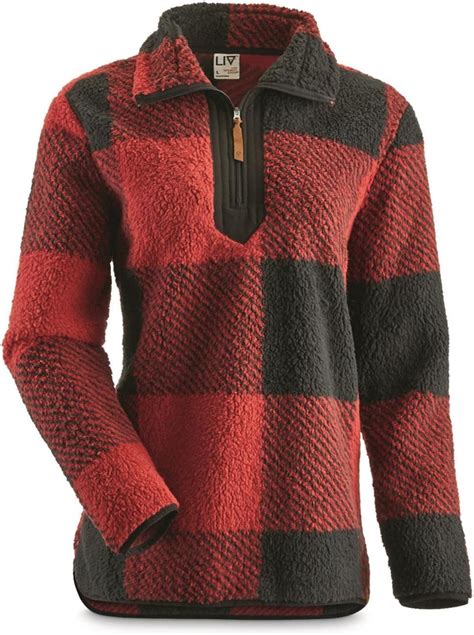 Liv Outdoor Womens Noella Sherpa Pullover Sweater Blackred Medium