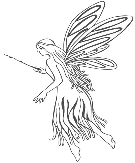 Wonderful Outline Fairy In Nice Dress Tattoo Design Tattooimagesbiz