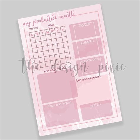Cute Pink Monthly Planner Printable Planners Aesthetic Etsy