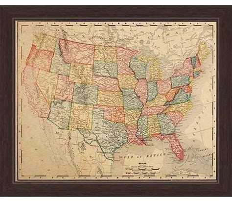 Colored Map Of The United States Picture Frame Graphic Art On Canvas
