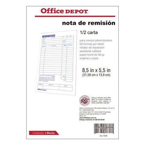 Nota De Remision Office Depot 1 2 Carta 3 Pzs Office Depot Mexico