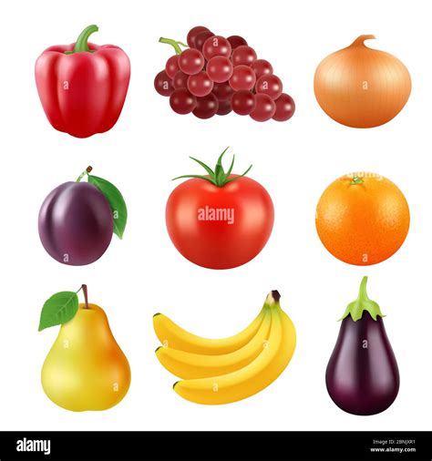 Realistic Vector Pictures Of Fresh Fruits And Vegetables Stock Vector