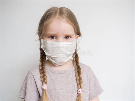 Little Girl With Two Pigtails In Medical Mask Stock Image Image Of