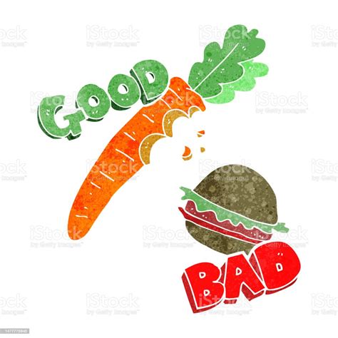 Freehand Retro Good And Bad Food Stock Illustration Download Image