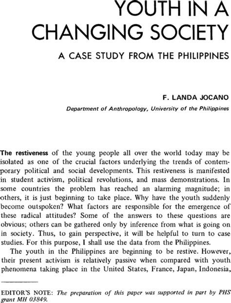 Youth In A Changing Society A Case Study From The Philippines F