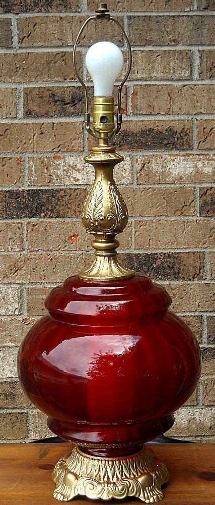 Retro Crimson Red Glass 3 Way Table Lamp Wlighted Globe Ef And Ef 1972