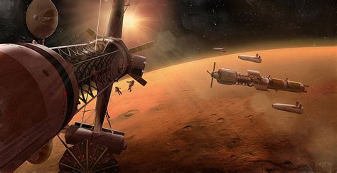 Human Mars Spaceships In Mars Orbit By James Vaughan