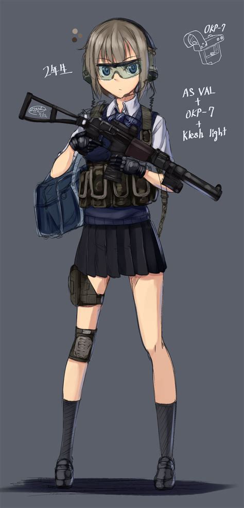 Safebooru 1girl As Val Assault Rifle Blue Eyes Dreadtie Gloves Goggles Grey Hair Gun Highres