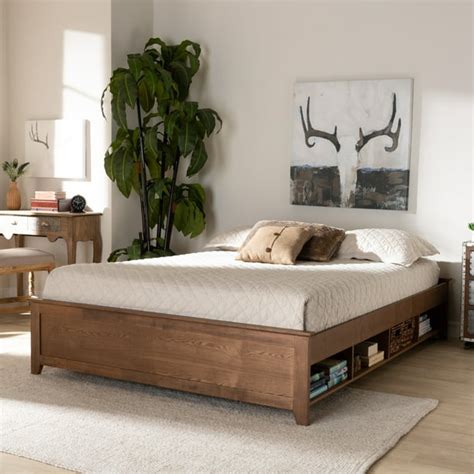 Natural Wood Queen Size Storage Bed Hanaposy