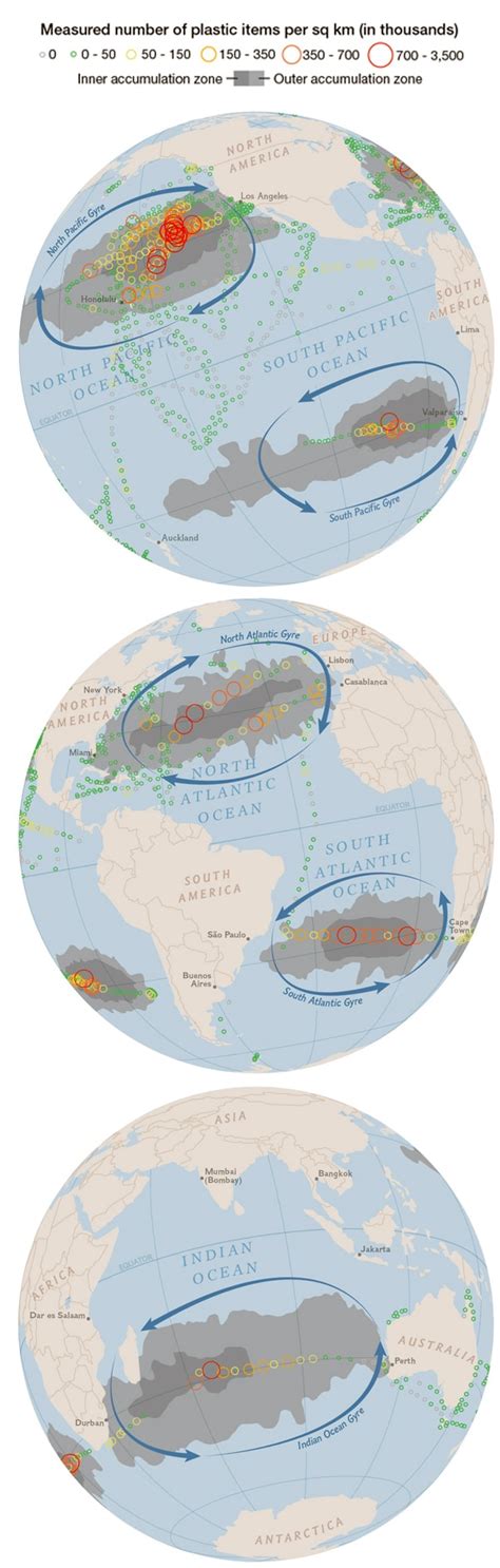 Map Details Extent Of Plastic Debris In Five Ocean Gyres