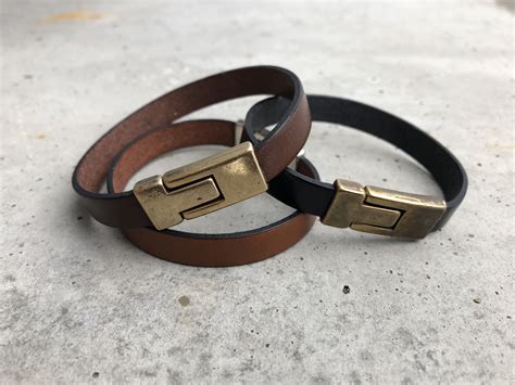 Mens Leather Band Bracelet With Bronze Magnetic Clasp Sass Designs