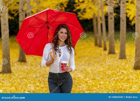 Brunette Model In Fall Foliage Stock Photo Image Of Leaf Lovely