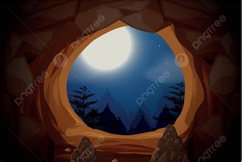 Cave Entrance Night Scene Cave Picture Underground Vector Cave