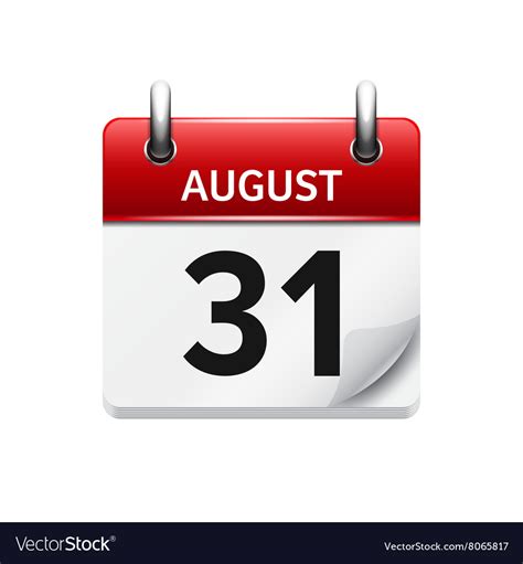 August 31 Flat Daily Calendar Icon Date Royalty Free Vector