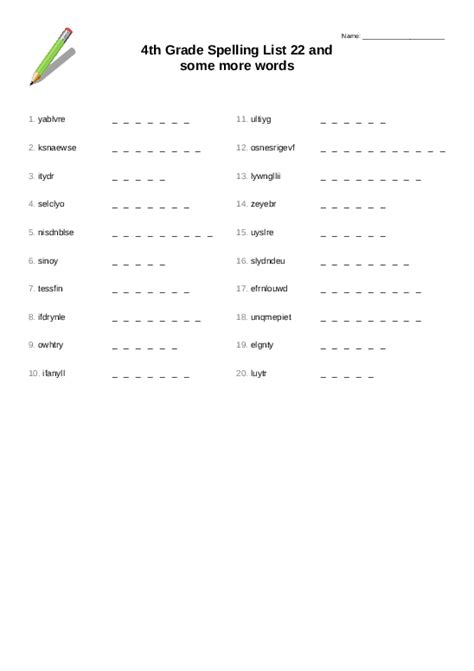 Nc Printable 4th Grade Spelling List
