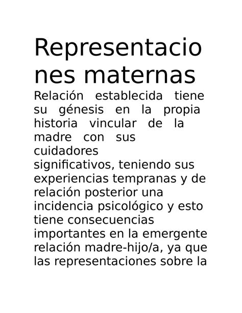 Representaciones Maternas Representacio Nes Maternas Relación
