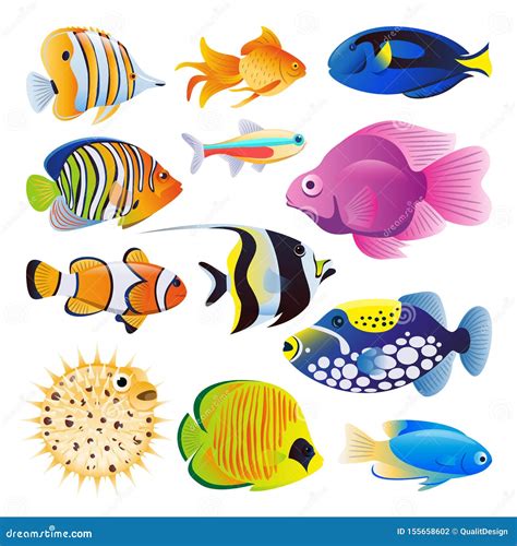 Sea Fishes Vector Flat Cartoon Illustration Tropical Ocean Reef Or