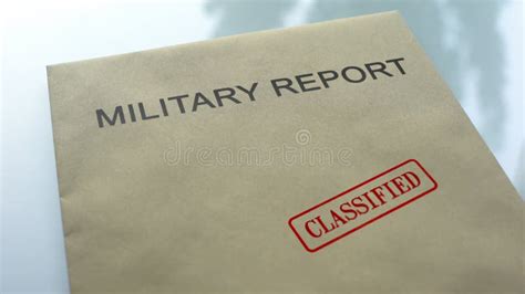 military report classified seal stamped on folder with important documents stock image image