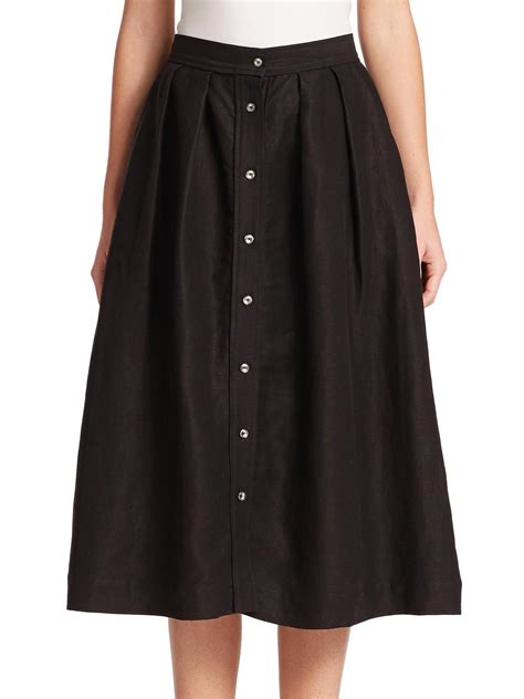Milly Button Front Midi Skirt In Black Lyst