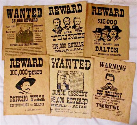 Pancho Villa Old West Wanted Posters Doc Holliday Jesse James Youngers
