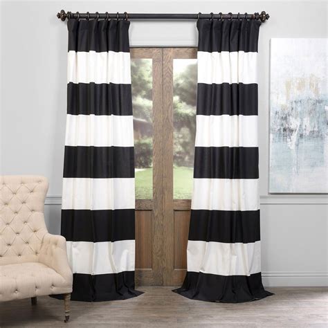 Black And Off White 50 X 96 Inch Horizontal Stripe Curtian Half Price Drapes Panels And Pane
