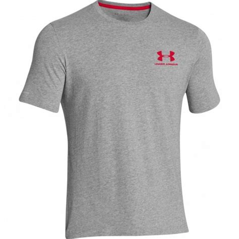 Under Armour Mens Charged Cotton Left Logo T Shirt True Greyred Mens