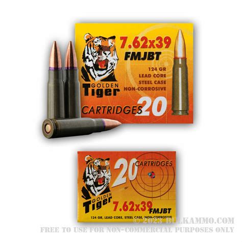 1000 Rounds Of Bulk 762x39mm Ammo By Golden Tiger 124gr Fmjbt