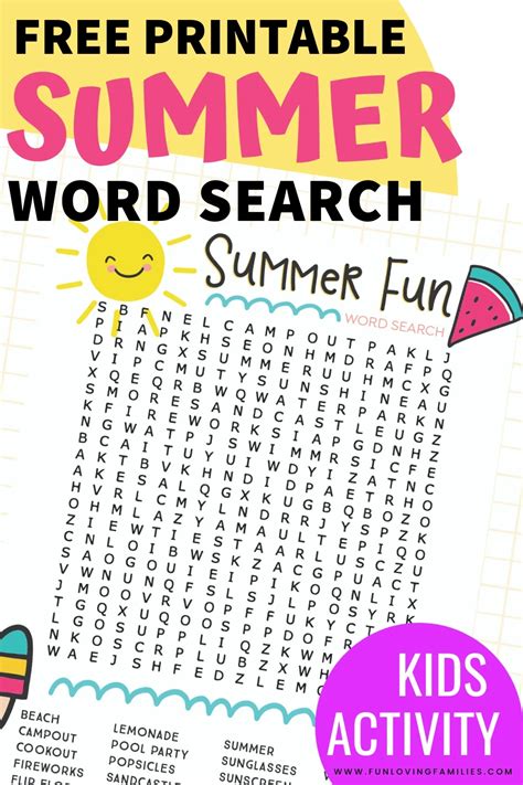 Summer Word Search Free Printable Activity Fun Loving Families