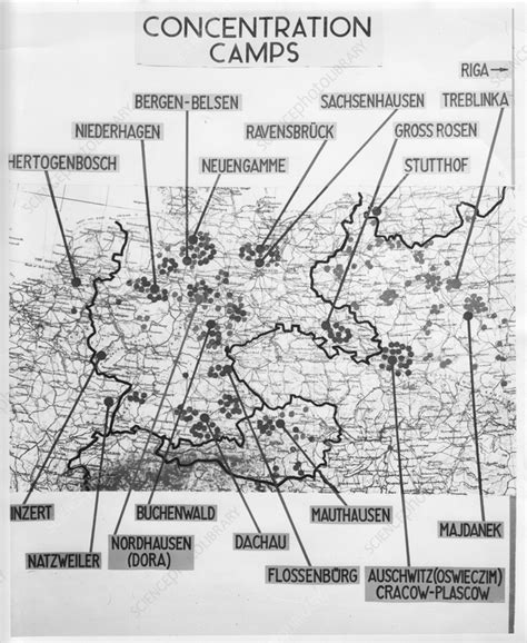 Map Showing Locations Of Nazi Concentration Camps Stock Image C055