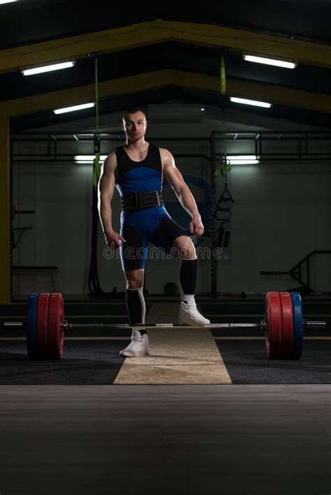 Athlete Of Powerlifter Attempt Deadlift A Heavy Barbell Stock Image