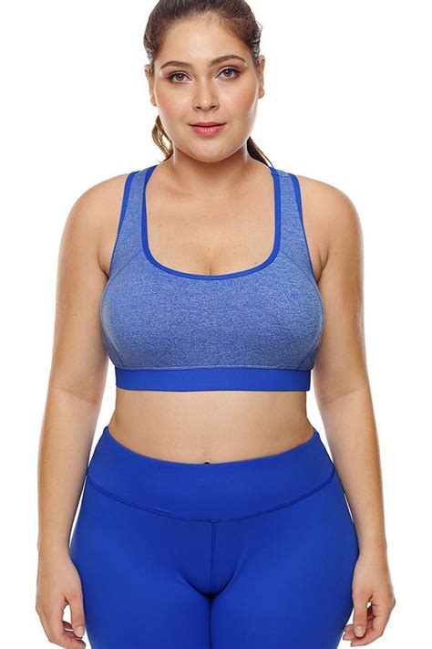 Women Blue U Neck Racer Back Yoga Plus Size Sports Bra Xl Black