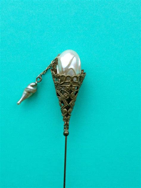 Hatpin Hat Pin Handmade Vintage Faux Pearl Bead And Filigree Finding 65 Inch Antique Style