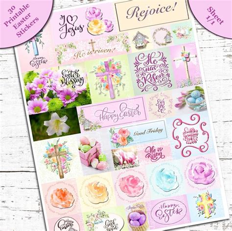 Easter Stickers Religious Printable He Is Risen Christian Etsy