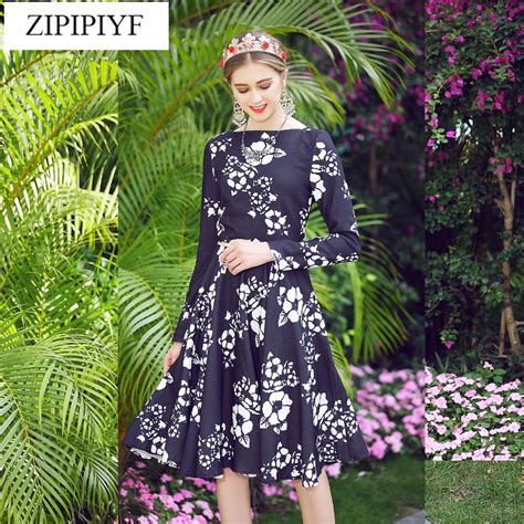 High Quality Runway Dress Women Fashion Long Sleeve Floral Print Midi Casual Holiday Pleated