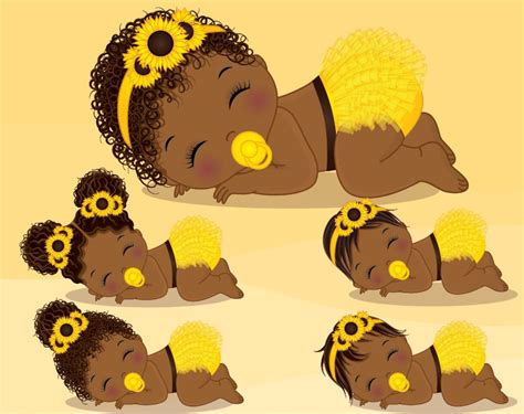 Sunflower Baby Girl Clipart Vector Newborn Yellow Baby Etsy