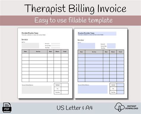 Therapist Invoice Template Fillable Pdf Private Practice Etsy